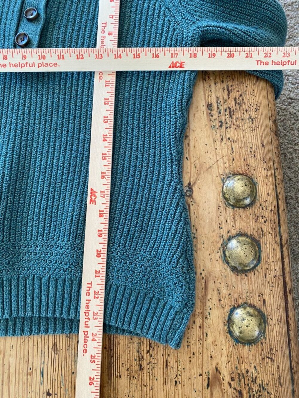 Natural Reflections Womens Green Ribbed Knit Button Henley Sweater M 1/4 button - Picture 7 of 7